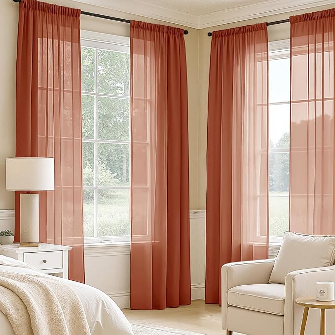 MIULEE 4 Panels Fall Burnt Orange Sheer Curtains 42 x 63 Inches | Light - Image 2