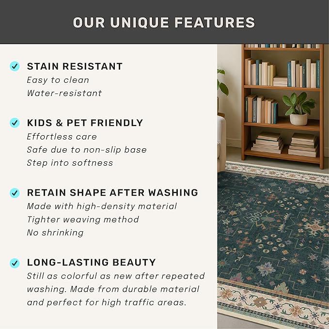 Dark Green Oushak 5x8 Living Room Rug - Image 8