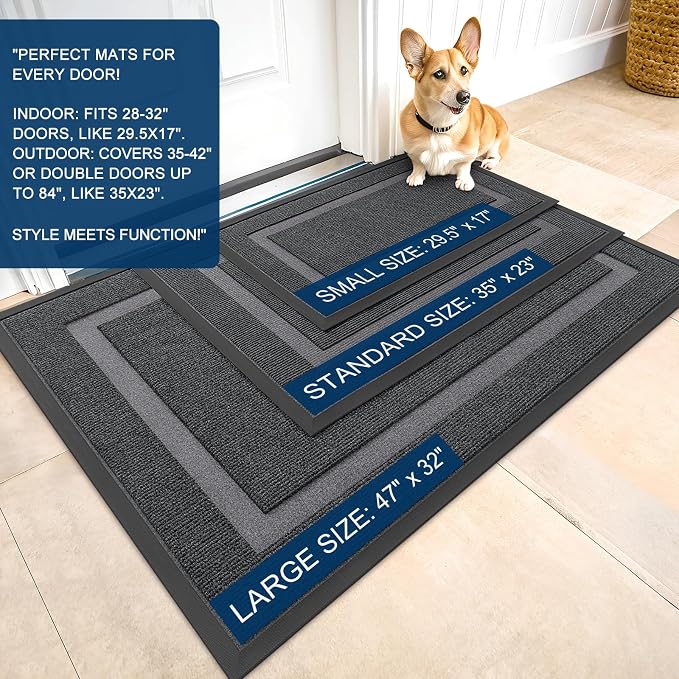 OLANLY Front Door Mat Outside 47x30, All-Season Heavy-Duty Rubber Doormat | Grey - Image 2