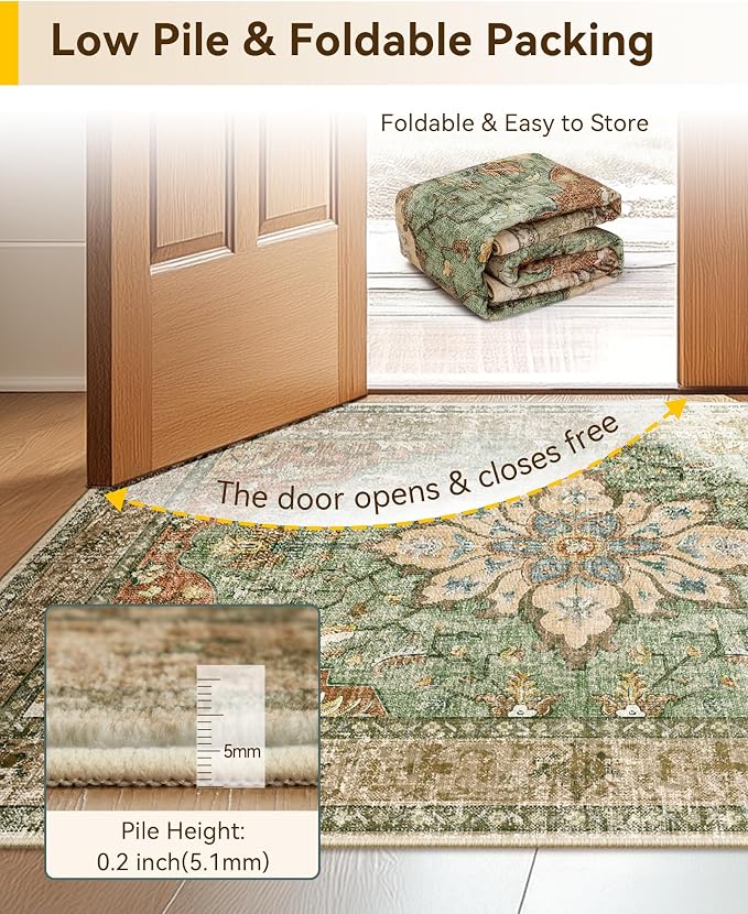 RELEANY Washable Area Rug, Runner 2'x10', Brick/Brown/Green | Non-Slip - Image 9