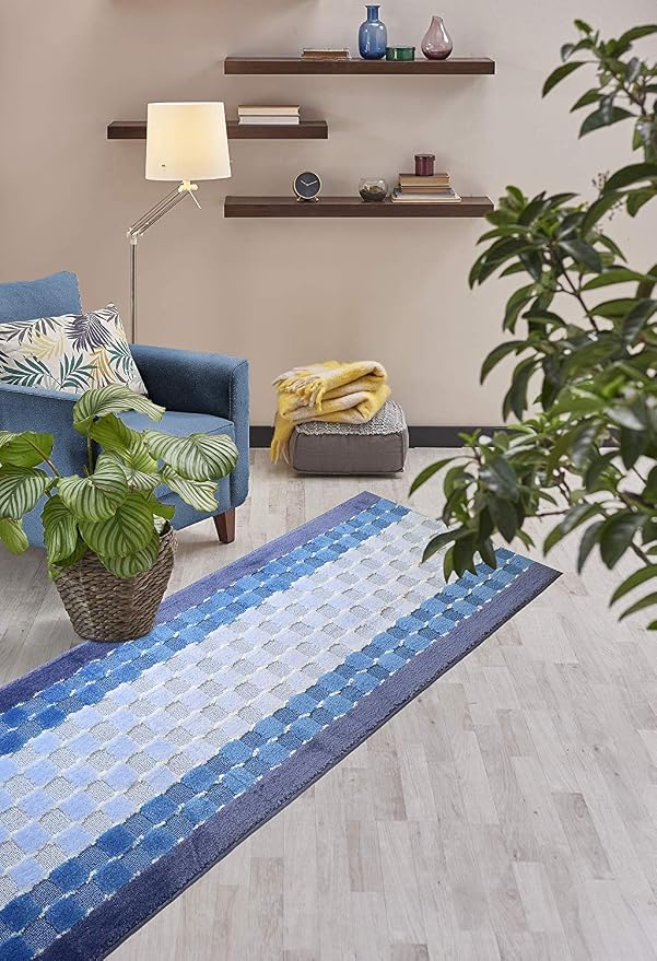 6 Ft Blue Hallway Runner Rug, Custom Size, Non Slip Washable, Pet Friendly | - Image 4