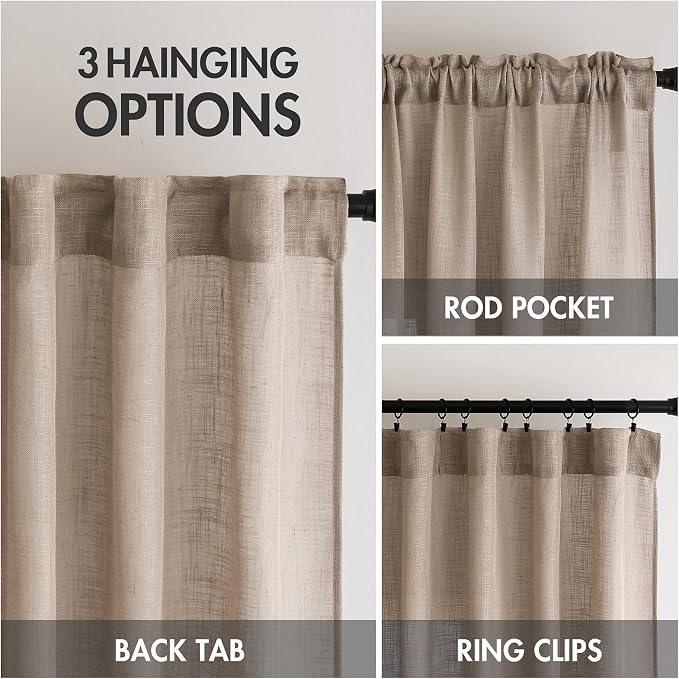 MIULEE Taupe Linen Curtains 52x108 Inch Long - Image 3