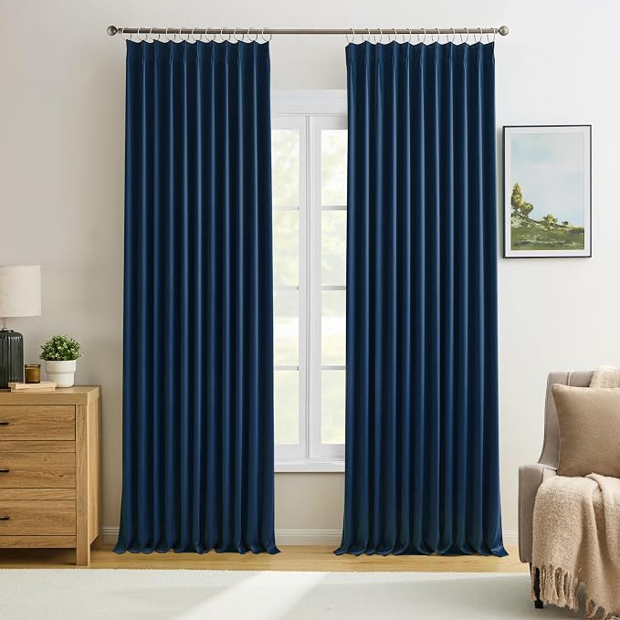 Navy Blackout Curtains 72 Wide x 105 inch Long 2 Panels by KEQIAOSUOCAI