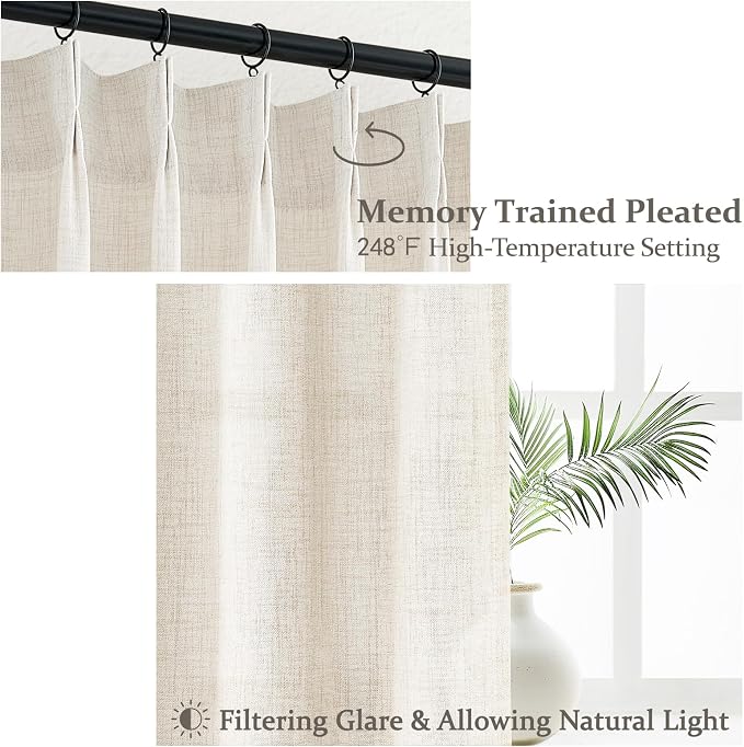 Pinch Pleat Cream Beige 72 Inch Curtains - Image 3