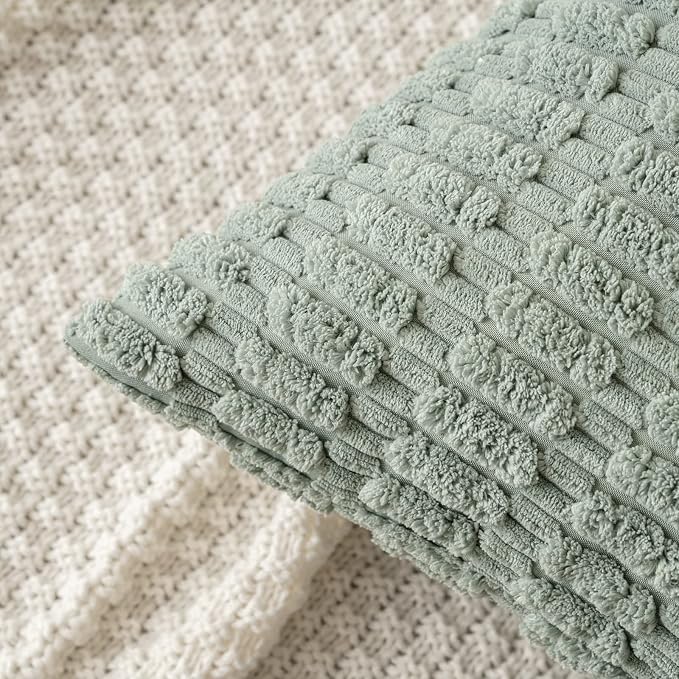 MIULEE Corduroy Decorative Throw Pillow Covers 16x16 Grey Green Pack of 2 | - Image 2