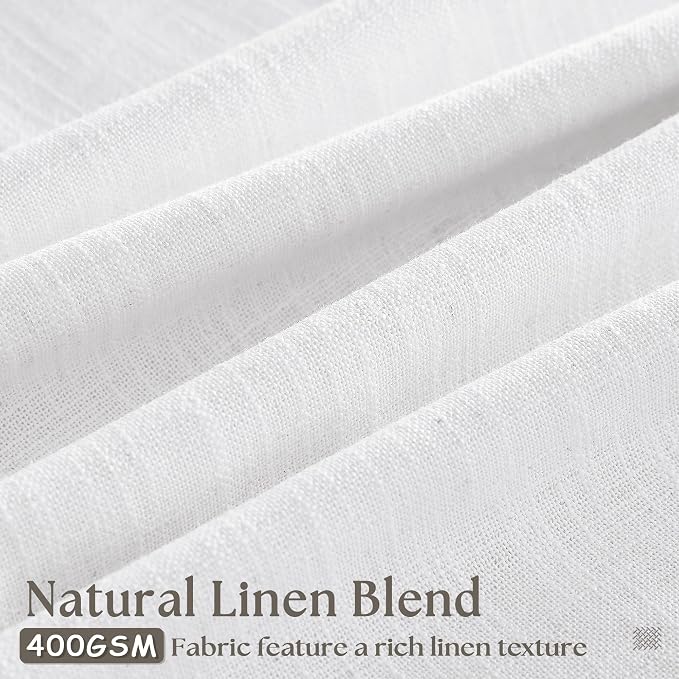 Pleated White Linen Semi Sheer Cafe 30 Inch Curtains 2 Panels | Light Filtering - Image 3