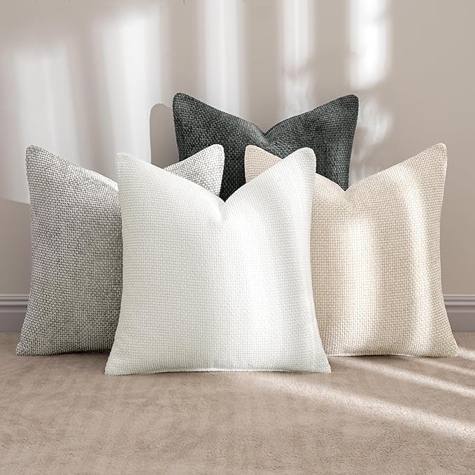 MIULEE Soft Decorative Chenille Pillow Covers Gray 18x18 Pack of 4 | Minimalist - Image 2