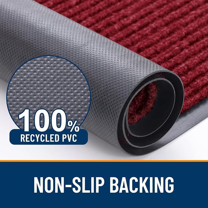 OLANLY 2-Pack Front Door Mats 59x23, Waterproof Heavy-Duty Doormats | Wine Red - Image 3