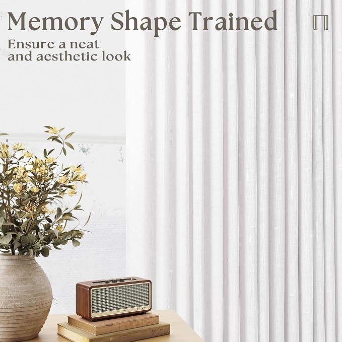 White Linen Kitchen Window Curtains 2 Panels Pinch Pleated 24 Inch Length | - Image 2