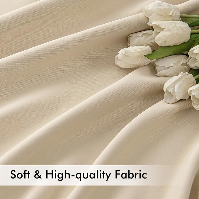 MIULEE Cream Beige Back Tab Blackout Curtains 52x95 Inch Length 2 Panel Set | - Image 6