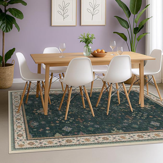 Dark Green Oushak 5x8 Living Room Rug - Image 4