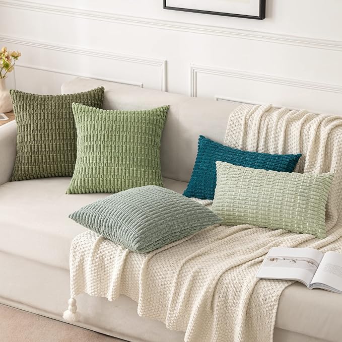MIULEE Corduroy Decorative Throw Pillow Covers 18x18 Olive Green Pack of 2 | - Image 5
