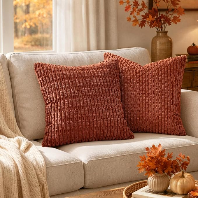 MIULEE Fall Euro Sham Decorative Throw Pillow Covers 26x26 Rust Pack of 2 | - Image 2