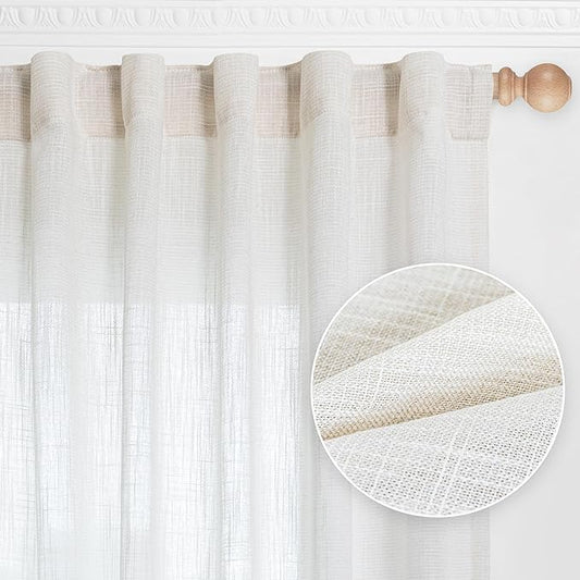 MYSKY HOME Natural Living Room Curtains Boho Semi Sheers Light Filtering Back - Image 2