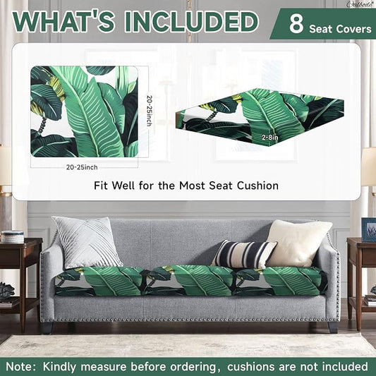 CALBODE 8 Pcs Stretch Outdoor Seat Cushion Covers, Monstera | Washable - Image 2