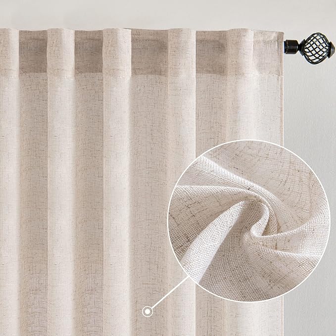 MIULEE Natural White Linen Curtains 52x98 Inch Length 2 Panels by MIULEE