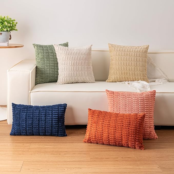 Pack of 2 Corduroy Decorative Throw Pillow Covers 20x20 Inch, Light Grey | Fall - Image 4