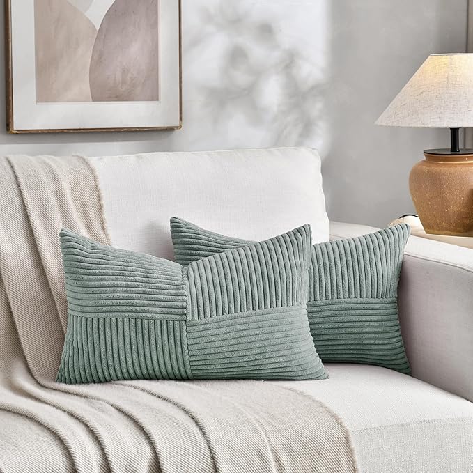 Fancy Homi 2 Packs Grey Blue Long Lumbar Decorative Throw Pillow Covers 16x24 - Image 5