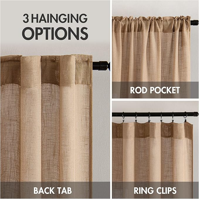 MIULEE Brown Linen Curtains 52x90 Inches Long - Image 3