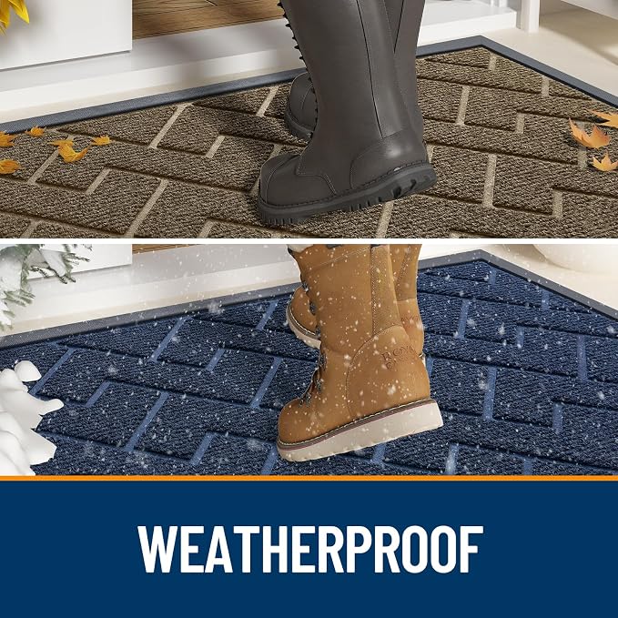 OLANLY Front Door Mat Outside 47x23, All-Season Absorbent Rubber Doormat | Blue - Image 3