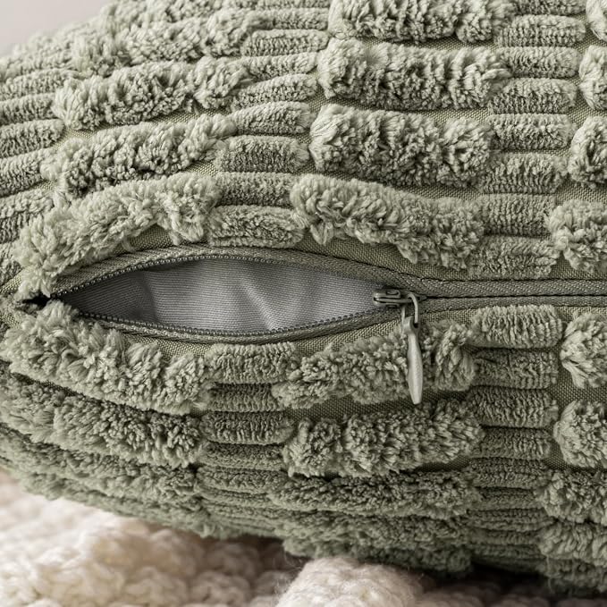 MIULEE Euro Sham Corduroy Decorative Throw Pillow Covers 24x24 Light Olive | - Image 3