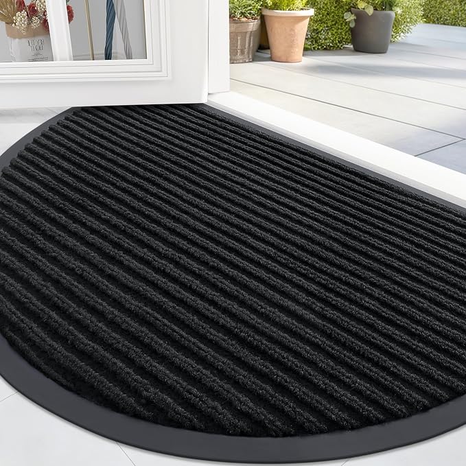 OLANLY Half Circle Front Door Mat 33x21, Waterproof Heavy-Duty Doormat | Black by OLANLY