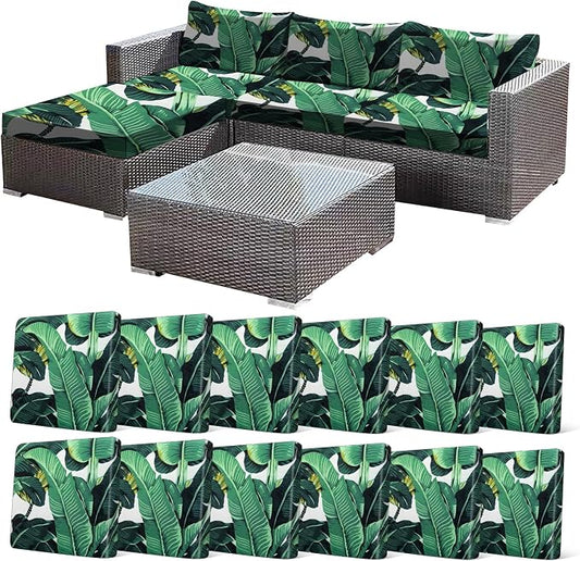 CALBODE 12 Pcs Stretch Outdoor Seat Cushion Covers, Monstera | Washable by CALBODE