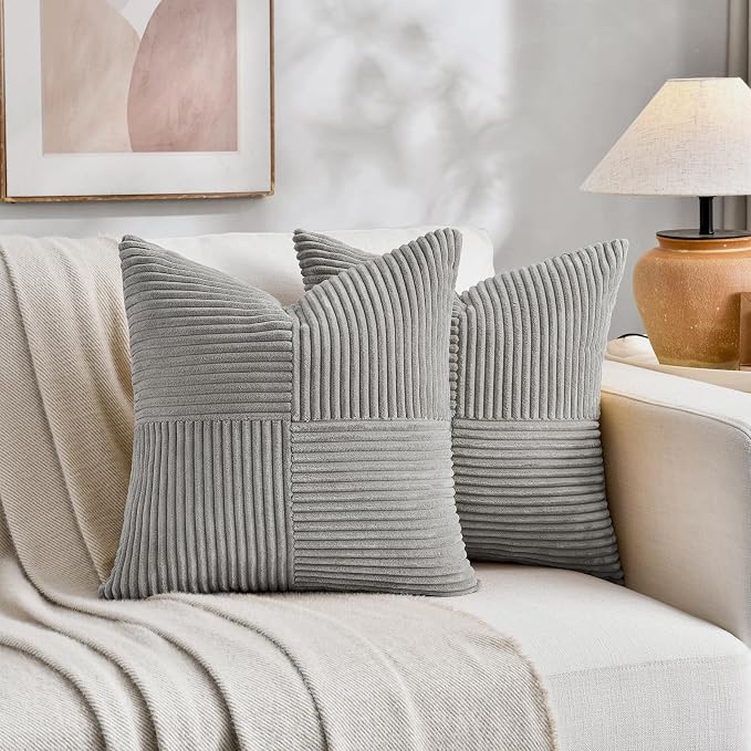 Fancy Homi 2 Packs Grey Decorative Throw Pillow Covers 22x22 Inch - Image 5