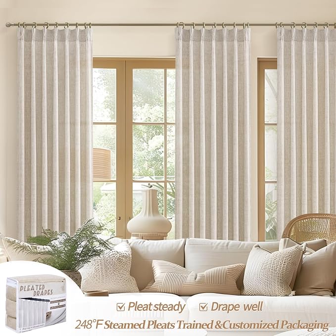 Textured Drop Cloth Curtains 102 Inches Long 2 Panels Oatmeal Cream, Light - Image 5