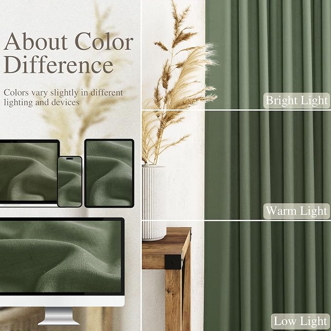 70 Inches Wide Olive Green Linen Curtains - Image 3
