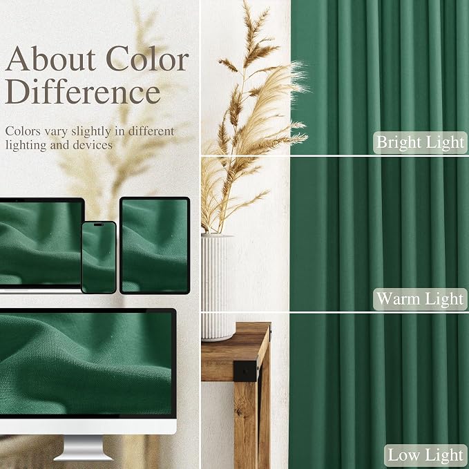 Dark Green Linen Curtains 84 Inch Length 2 Panels Set - Image 3