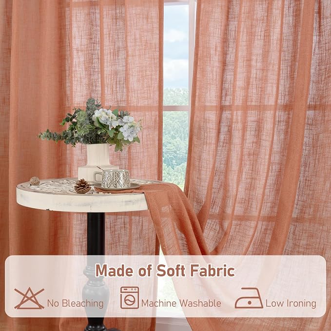 Terracotta Linen Curtains 40 Inch - Image 8