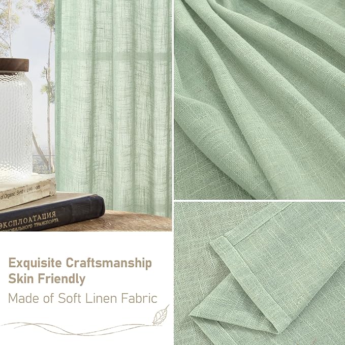 Linen Curtains 48 Inch Length Semi Sheer Light Filtering 2 Panels | Linen - Image 6