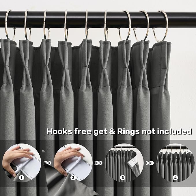 Classic Grey Color Curtains 2 Panels, Viral Pinch Pleat Vertical Drapes - Image 2