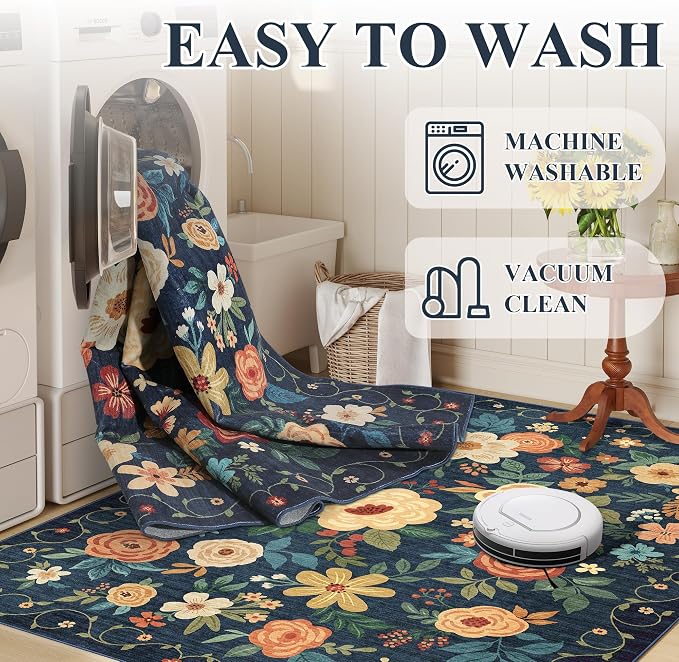 DUKINO 3x5 Area Rug, Floral Washable Rug - Image 6