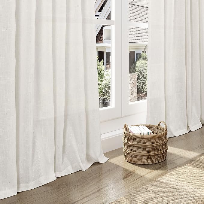 Cream Linen Curtains 108 Inches Long 2 Panels Set Back Tab Rod Pocket Semi - Image 6