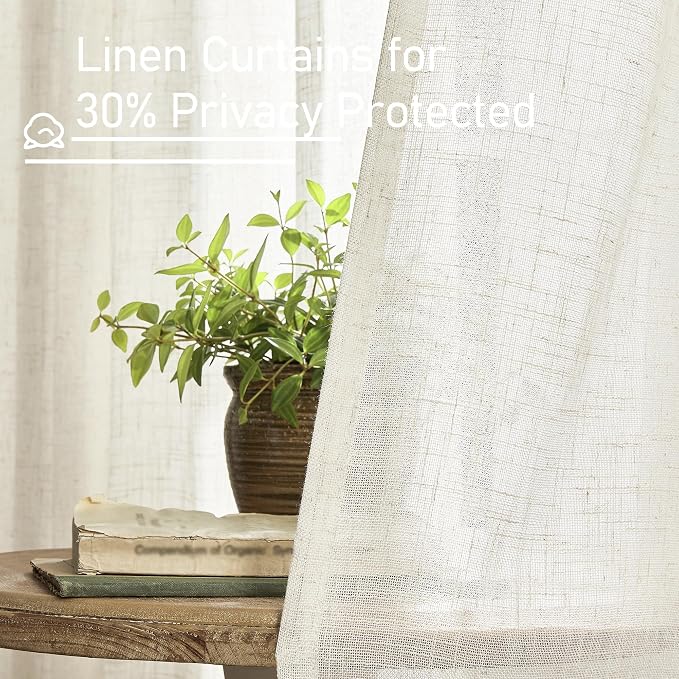 Linen Semi Sheer Curtains 72 Inch Length 2 Panels - Image 5