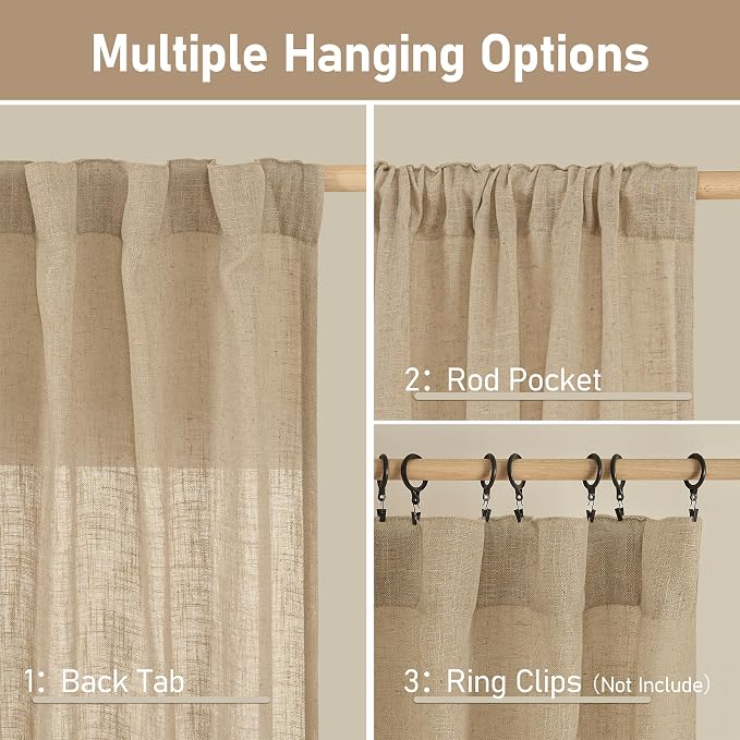 Semi Sheer Short Window Linen Curtains 24 Inch Long 34 x 24 Inch | Light - Image 3