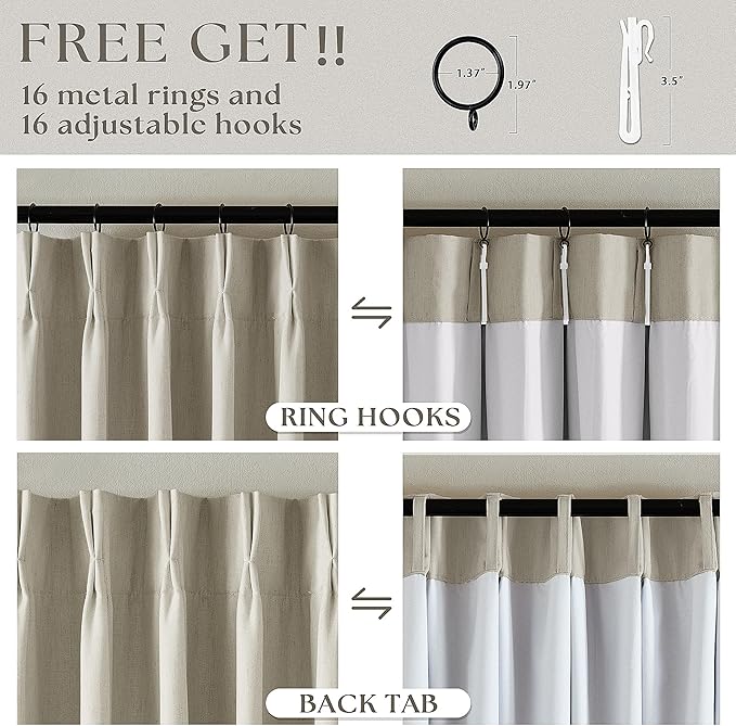 Oatmeal Beige Linen Blackout 92 Inch Curtains - Image 3