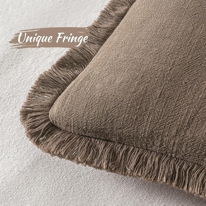 MIULEE Linen Decorative Fall Euro Throw Pillow Covers Cocoa Brown 28x28 | Set - Image 3
