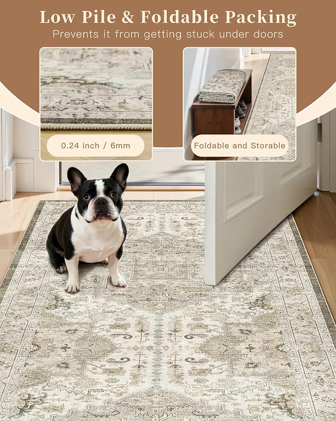Madane Hallway Runner Rug 3x18 Washable Kitchen Runners 18ft, Ivory/Brown | - Image 6