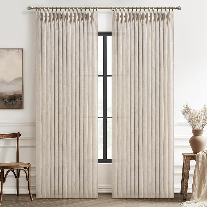 60 Inch Wide Natural Linen Textured Curtains 102 Inches Long by PleatedDrapes