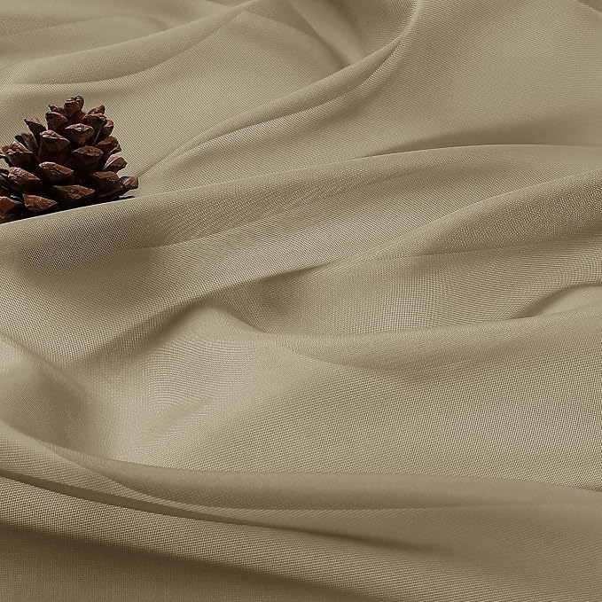 Taupe Sheer Curtain 90 Inches Long 2 Panels Set, Solid Filmy Drapes - Image 8