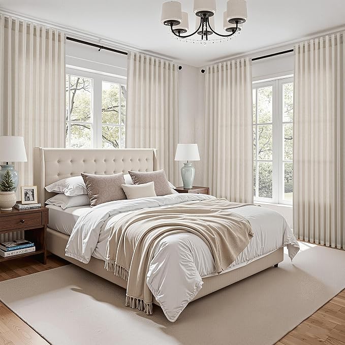 Warm Beige Linen Curtains 108 Inches Long - Image 5