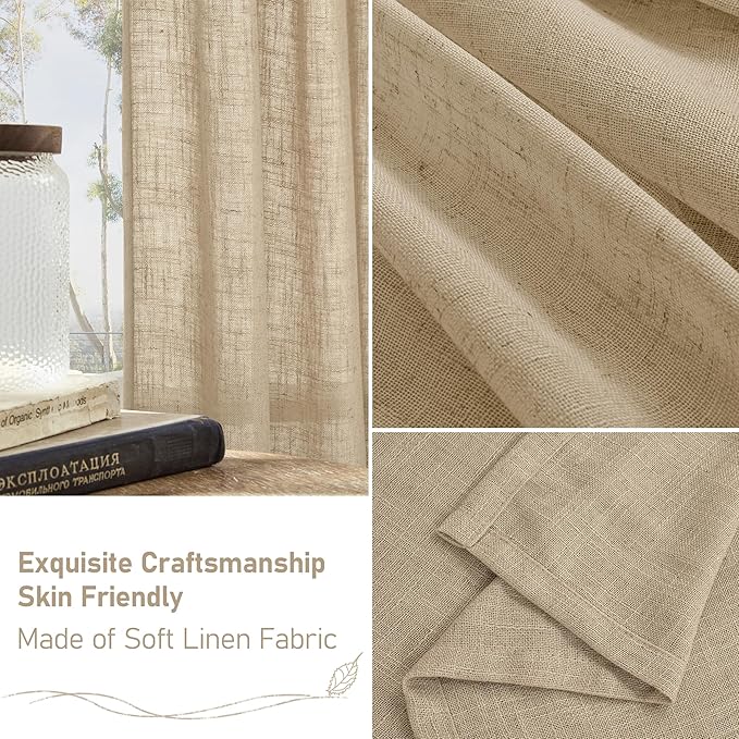 Linen Curtains 60 Inch Length 2 Panels, Light Filtering Sheer Panels | Semi - Image 6