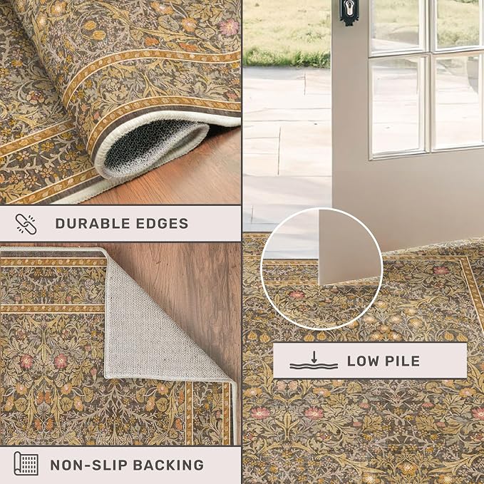 Non Slip 2x8 Gold Brown Long Runner Rug, Washable Runner Rug - Image 5