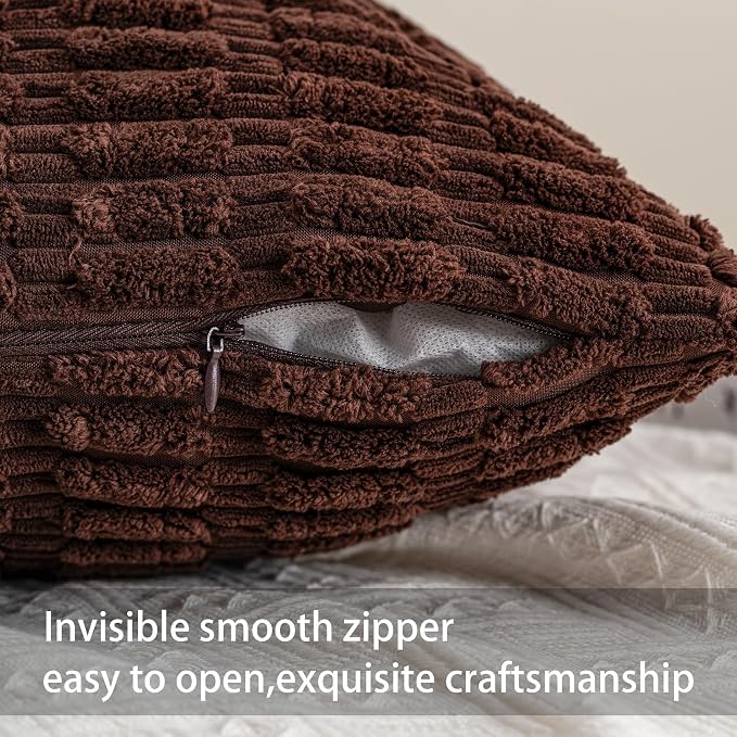 Pack of 2 Corduroy Decorative Throw Pillow Covers 12x20 Inch, Dark Brown | Fall - Image 2