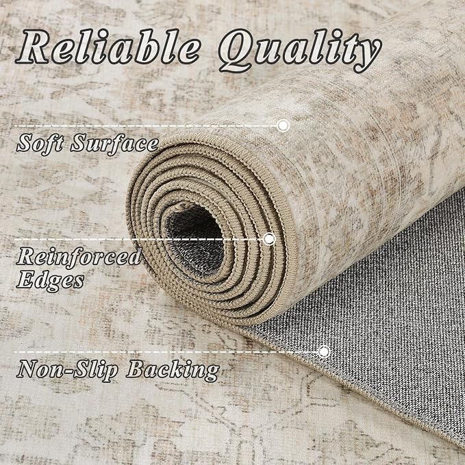 Schweek 6x9 Beige Area Rug Washable Neutral Distressed Rugs - Image 5