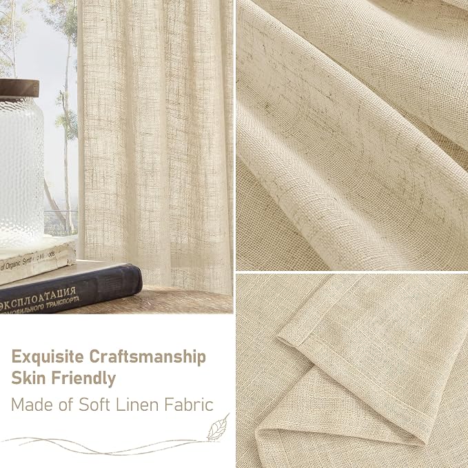Linen Sheer Curtains 95 inch for Living Room, Soft Thick Light Filtering Boho - Image 7