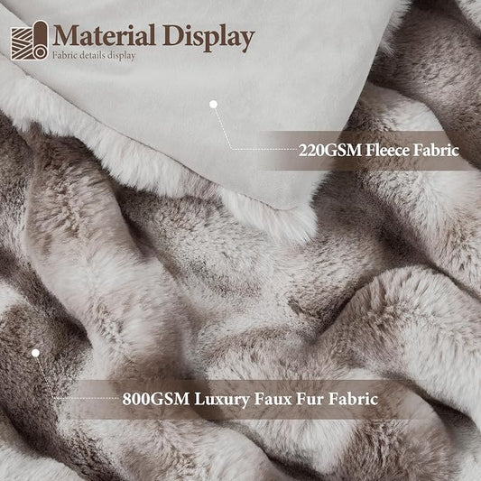 Luxury 1000GSM Rabbit Faux Fur Blanket, Super Heavy Warm Cozy Brown Blankets - Image 2